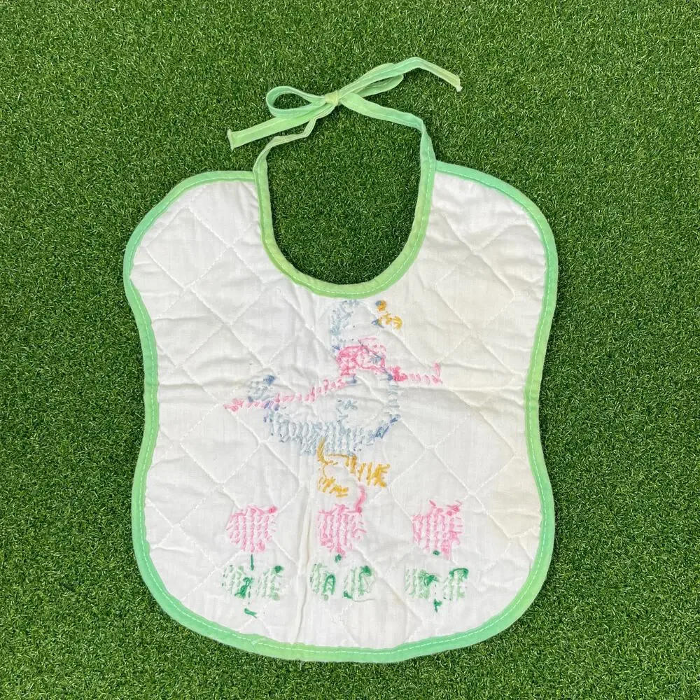 Vintage Hand Embroidered Needle Point Baby Bib Goose Retro Folk Infant Bib